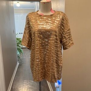 NWT.  Never worn! Elegant Gold Sequin Short Sleeve Top